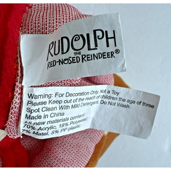Vtg 90s Rudolph the Red Nose Reindeer Plush Christmas Stocking Red Shiny Nose 3D - Picture 6 of 7